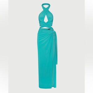Naked Wardrobe Hourglass Aqua Halter Dress